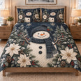 Christmas Snowman Poinsettia Winter Quilt Set