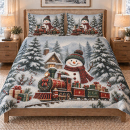 Christmas Snowman Train Winter Quilt Set