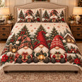 Christmas Gnome Quilt Set, Tartan Hats and Lantern Winter Bedding, Gift for Gnome Lovers