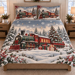 Christmas Train Snowy Forest Quilt Set