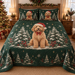 Christmas Tree Farm Doodle Goldendoodle Quilt Set