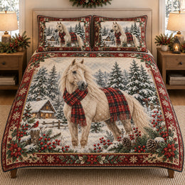Christmas White Horse Winter Quilt Set