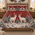 Christmas White Reindeer Forest Quilt Set