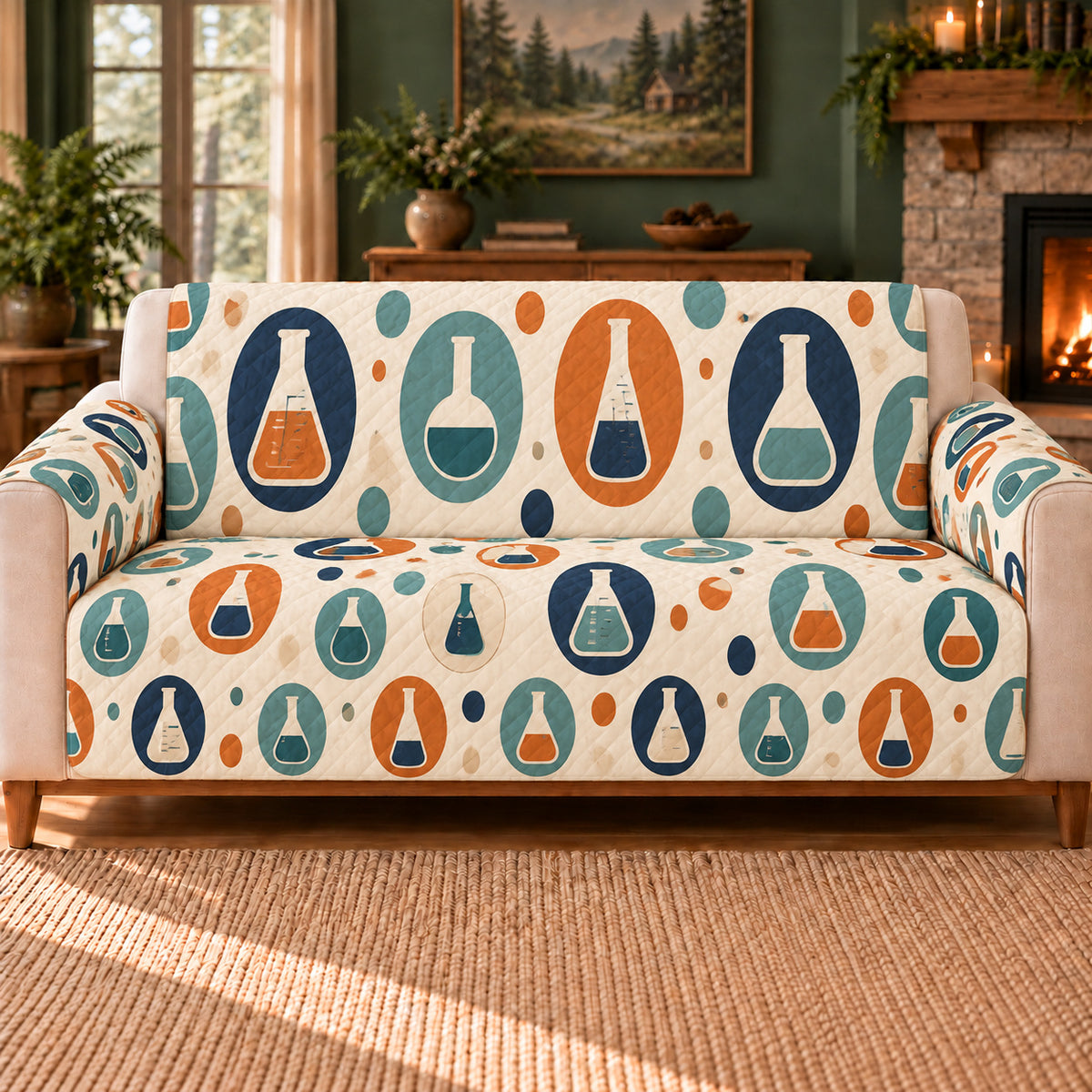 Chromatic Flask Ovals sofa cover on a beige sofa