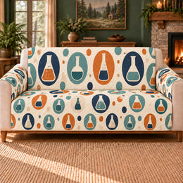 Chromatic Flask Ovals Sofa Cover, Science Decor, Gift for Chemistry Lovers