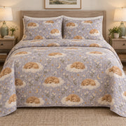 Cloud Lullaby Doodle Goldendoodle Starry Garden Quilt Set, front goldendoodle starry garden bedroom view