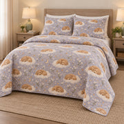 Cloud Lullaby Doodle Goldendoodle Starry Garden Quilt Set, angled goldendoodle starry garden bedroom view