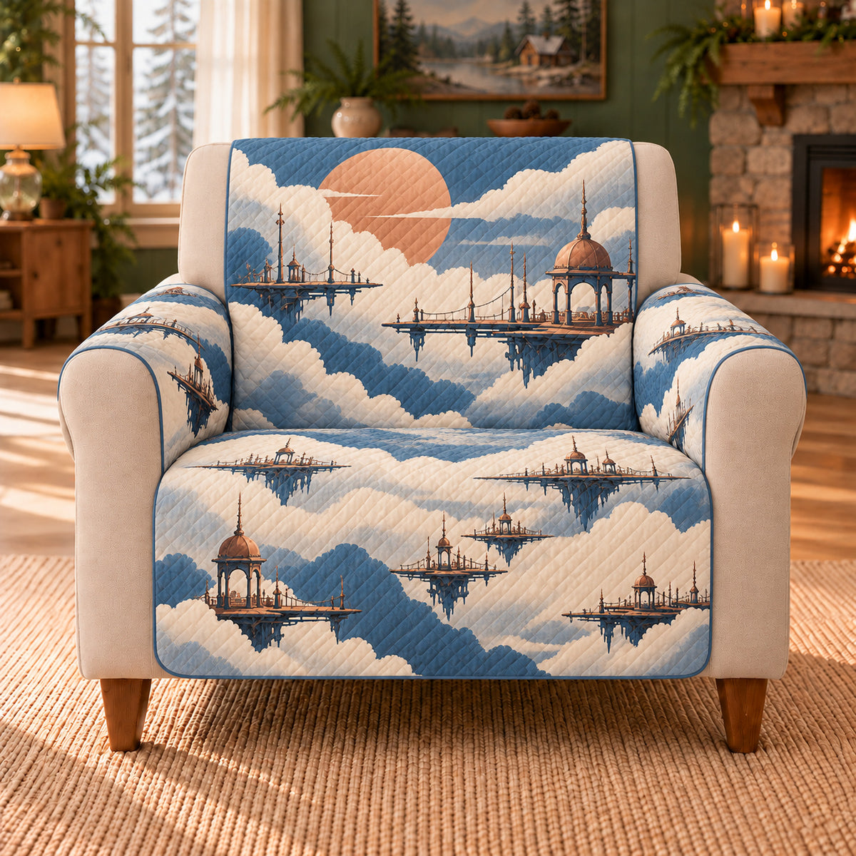 Cloud Port Bands sofa cover on a beige armchair