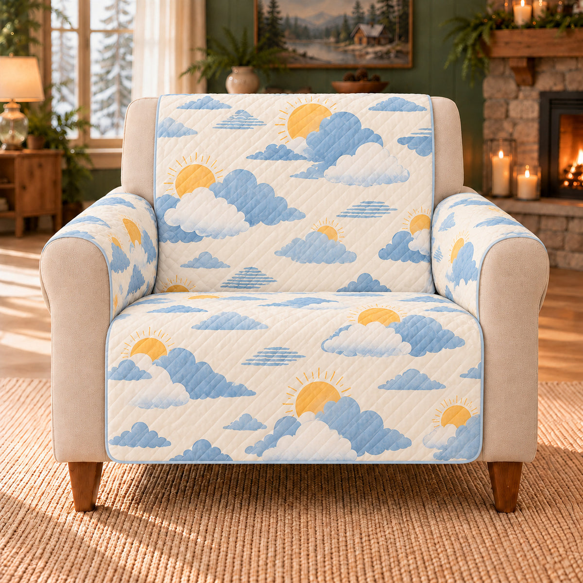 Cloud Shape Scatter sofa cover on a beige armchair