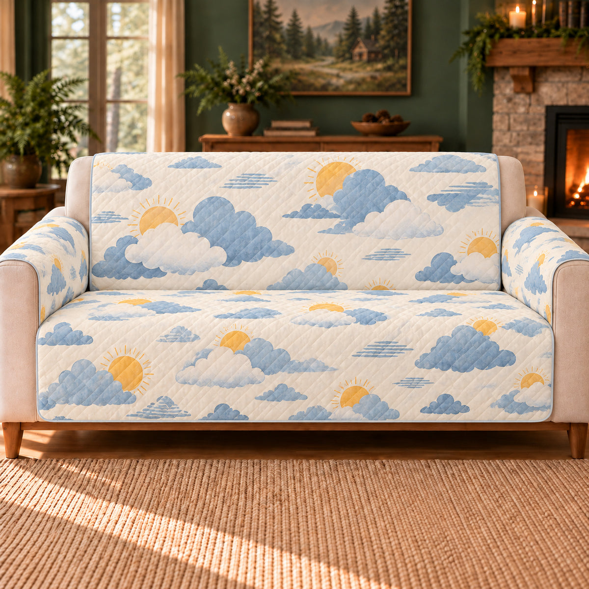 Cloud Shape Scatter sofa cover on a beige sofa