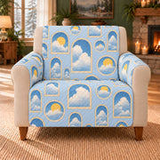 Cloud Window Repeat sofa cover on a beige armchair