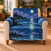 Coastal Night Wavelets sofa cover on a beige armchair