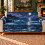 Coastal Night Wavelets sofa cover on a beige sofa