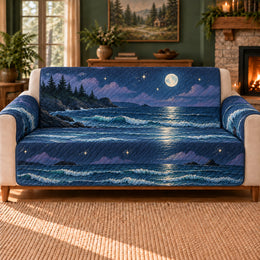 Coastal Night Wavelets Sofa Cover, Night Sky Decor, Gift for Stargazers
