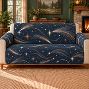 Comet Tail Meander sofa cover on a beige sofa