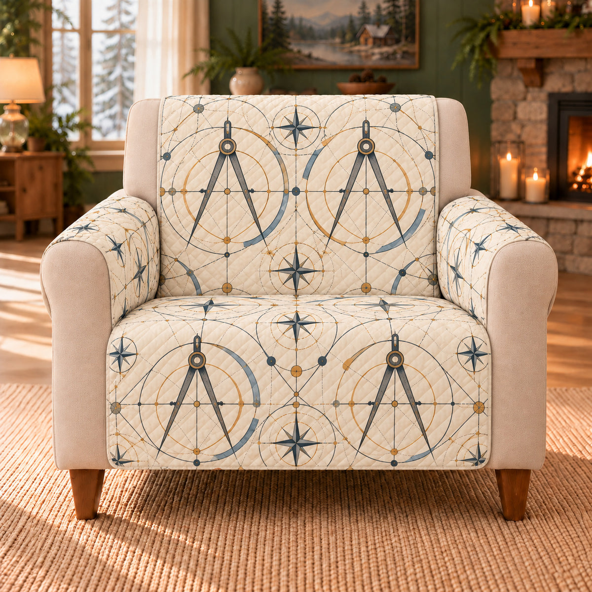 Compass Curve Lattice sofa cover on a beige armchair