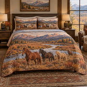 Copper Valley Horse Open Landscape Quilt Set, front horse open landscape bedroom view