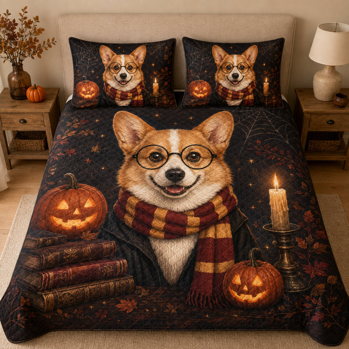 Corgi Halloween Quilt Set