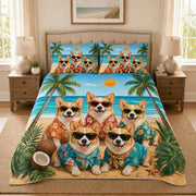 Corgi Summer Beach Quilt Set