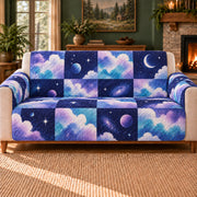 Cosmic Cloud Checker sofa cover on a beige sofa