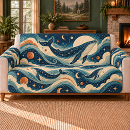 Cosmic Whale Wavelets Sofa Cover, Cosmic Animal Decor, Gift for Whale Lovers