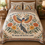 Cream Native solidarity bird floral quilt set front view
