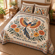 Cream Native solidarity quilt set angled view