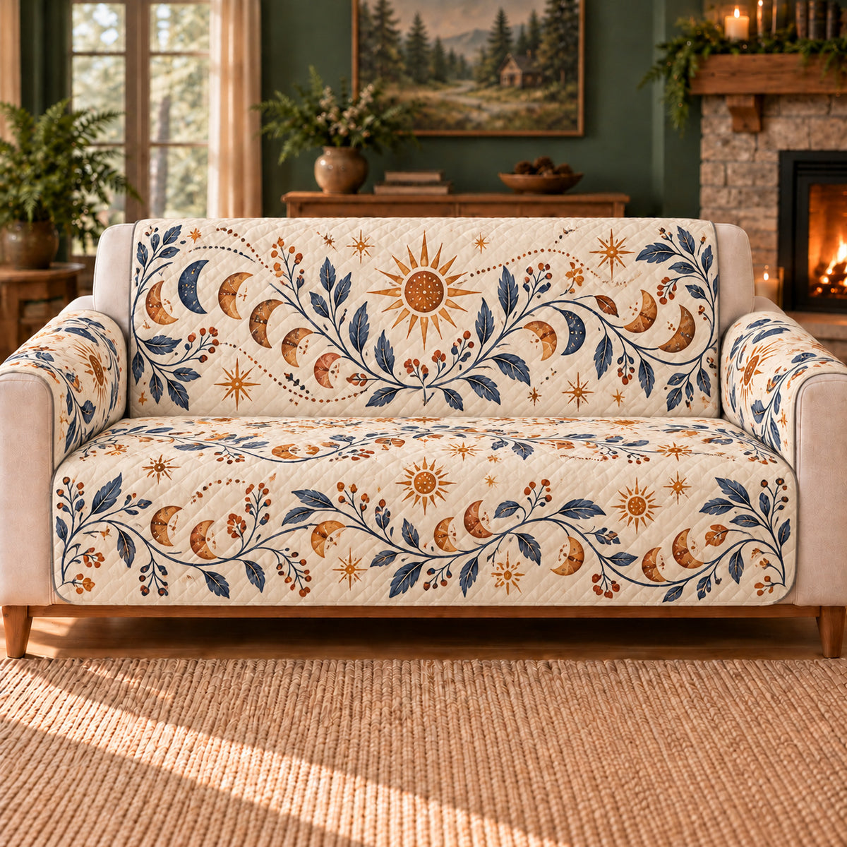 Crescent Seed Trail sofa cover on a beige sofa