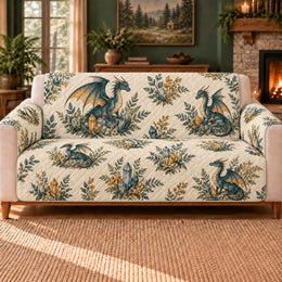 Crystal Dragon Sprigs Sofa Cover, Fantasy Decor, Gift for Dragon Lovers