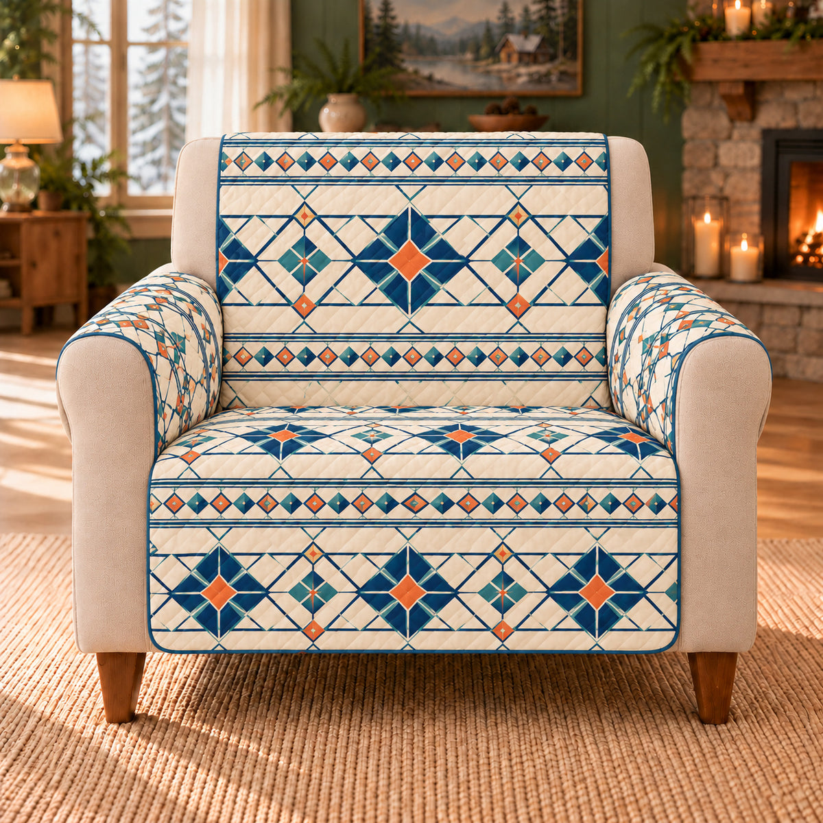 Crystal Lattice Bands sofa cover on a beige armchair