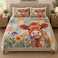 Cute Floral Highland Cow Quilt Set