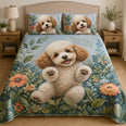 Cute Poodle Floral Quilt Set, Botanical Garden