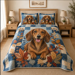 Dachshund Autumn Patchwork Quilt Set