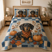 Dachshund Fall quilt design with coordinating pillow shams