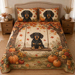 Dachshund Fall Quilt Set, Autumn Pumpkin Dog