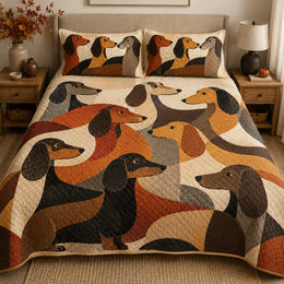 Modern Abstract Dachshund Quilt Set