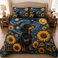 Dachshund Starry Night Sunflower Quilt Set