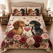 Dachshund Valentine Roses quilt design with coordinating pillow shams