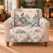 Dawn Cove Frieze sofa cover on a beige armchair