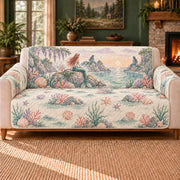 Dawn Cove Frieze sofa cover on a beige sofa