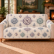 Desert Rose Medallions sofa cover on a beige sofa