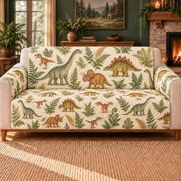 Dinosaur Fern Toss Sofa Cover, Prehistoric Decor, Gift for Dinosaur Lovers