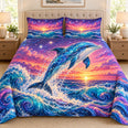 Dolphin Sunset Quilt Set, Ocean Bedding Gift for Dolphin Lovers