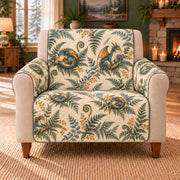 Dragon Fern Meander sofa cover on a beige armchair