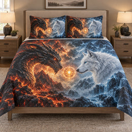 Dragon Wolf Fire Ice Quilt Set