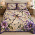 Purple Dragonfly Music Floral Quilt Set