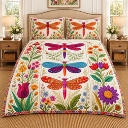 Dragonfly Wildflower Quilt Set, Garden Gift for Dragonfly Lovers