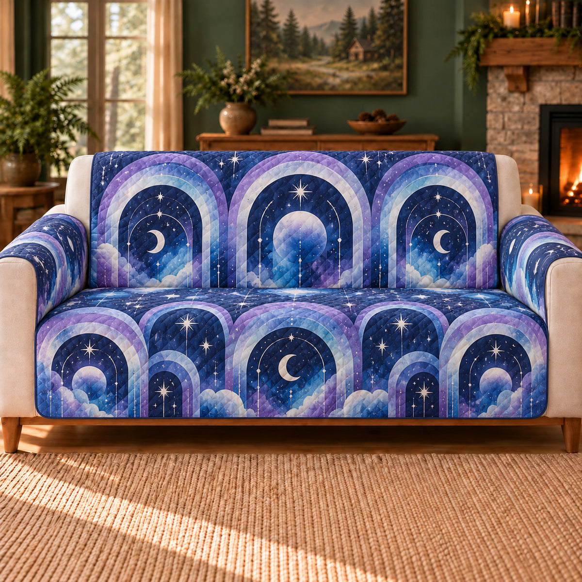 Dust Lane Arches sofa cover on a beige sofa