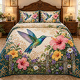 Hummingbird and Hibiscus Quilt Set, Floral Bedroom Bedding, Gift for Bird Lovers