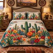 Desert Saguaro Cactus and Wildflower quilt set, view 2, AI mockup